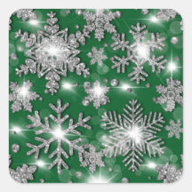 Glittery silver green festive snowflake pattern