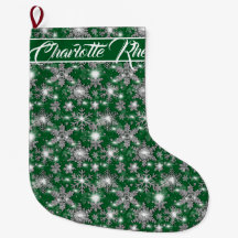 Glittery silver green festive snowflakes pattern