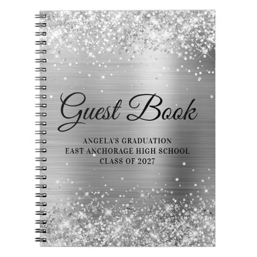 Glittery Silver High School Graduation Guest Notebook