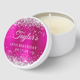 Glittery Silver Hot Pink Foil 18th Birthday Mini Candle Favors