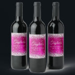 Glittery Silver Hot Pink Foil 21st Birthday Wine Label<br><div class="desc">Create your own 21st birthday party wine label stickers. Girly faux sparkly silver glitter on the top and bottom edge, over a faux magenta and hot pink brushed metal style ombre foil. Customize the font styles to create your own favor sticker design for her special celebration. A classic elegant calligraphy...</div>