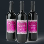 Glittery Silver Hot Pink Foil 21st Birthday Wine Label<br><div class="desc">Create your own 21st birthday party wine label stickers. Girly faux sparkly silver glitter on the top and bottom edge, over a faux magenta and hot pink brushed metal style ombre foil. Customize the font styles to create your own favor sticker design for her special celebration. A classic elegant calligraphy...</div>
