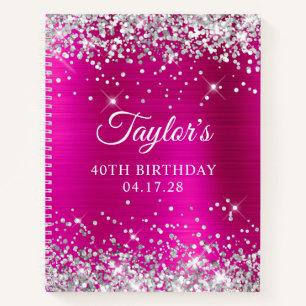 Glittery Silver Hot Pink Foil 40th Birthday Notebook