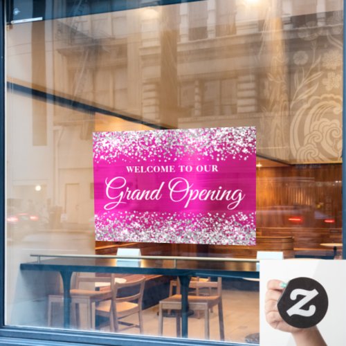 Glittery Silver Hot Pink Grand Opening Welcome Window Cling