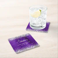 Glittery Silver Indigo Purple Foil 21st Birthday Square Paper