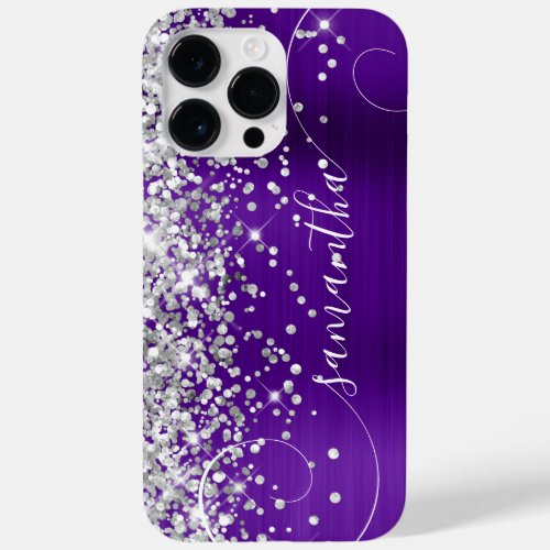 Glittery Silver Indigo Purple Glam Curly Signature Case_Mate iPhone 14 Pro Max Case