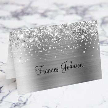 Glittery Silver Individual Name Place Cards by annaleeblysse at Zazzle