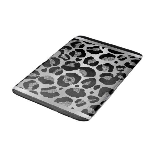 Glittery Silver Leopard Safari Print  Bath Mat