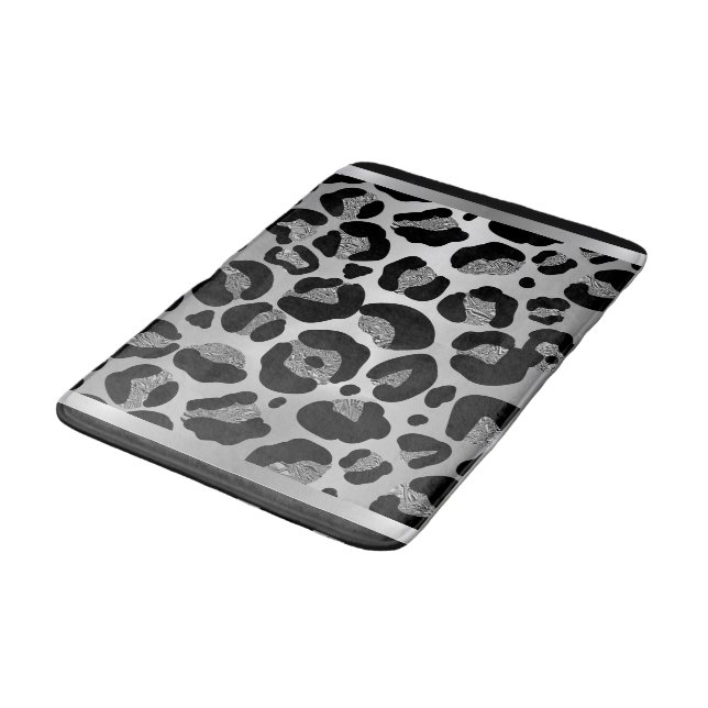 Glittery Silver Leopard Safari Print  Bath Mat (Angled)