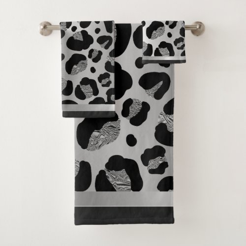 Glittery Silver Leopard Safari Print  Bath Towel Set