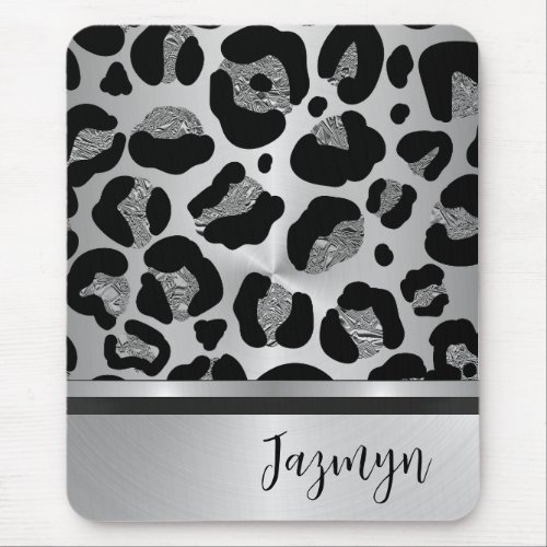 Glittery Silver Leopard Safari Print   Mouse Pad