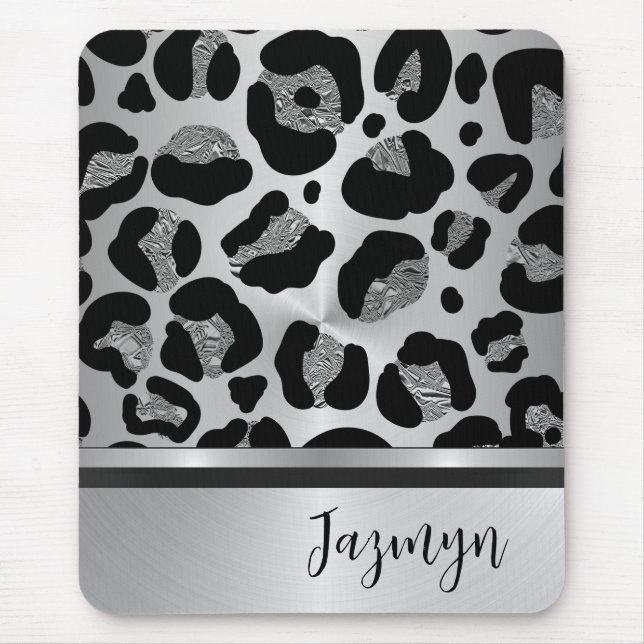 Glittery Silver Leopard Safari Print   Mouse Pad (Front)