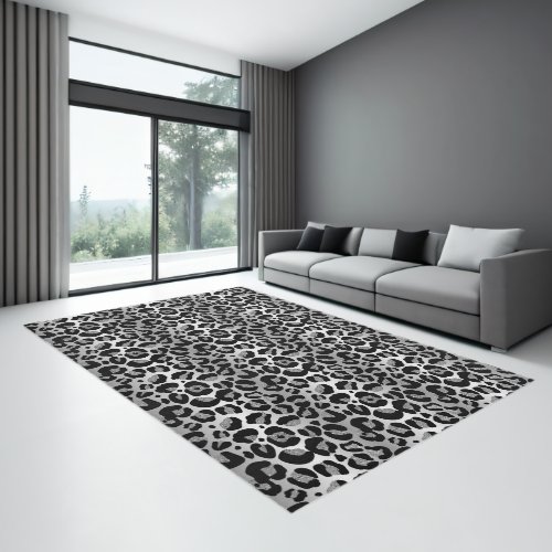 Glittery Silver Leopard Safari Print  Rug