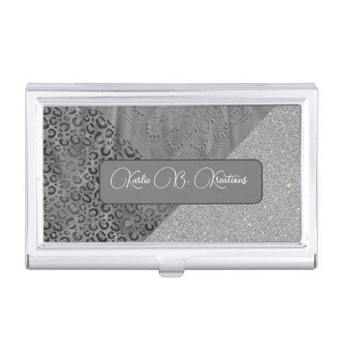 Glittery Silver Lotus Mandala Leopard  Business Card Case