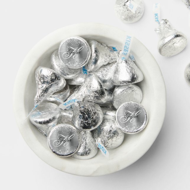 Glittery Silver Metallic Fancy Monogram Hershey®'s Kisses® (Assorted)
