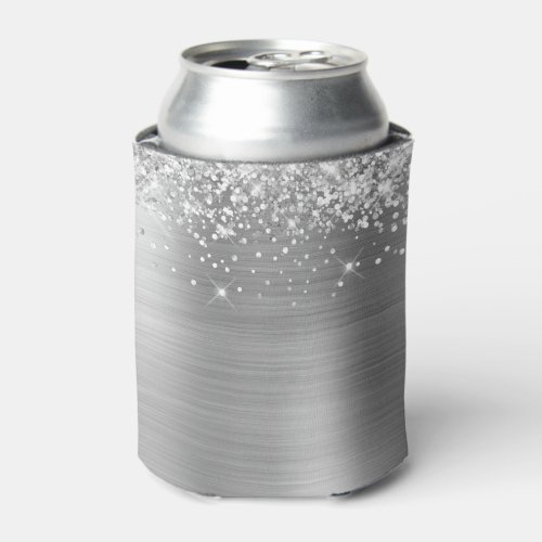 Glittery Silver Metallic Foil Look Blank Can Cooler