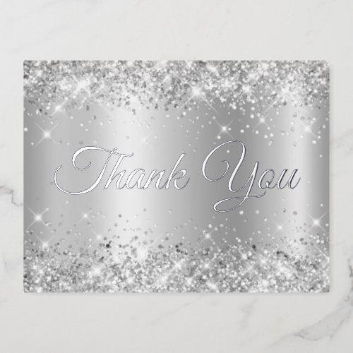 Glittery Silver Ombre 21st Birthday Thank You Foil Invitation Postcard