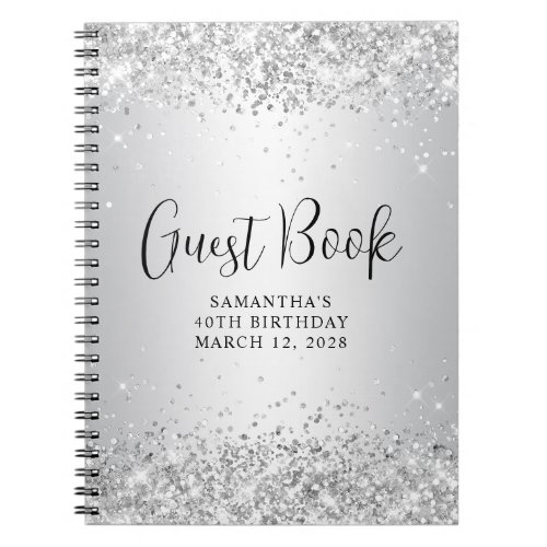 Glittery Silver Ombre 40th Birthday Guest Notebook