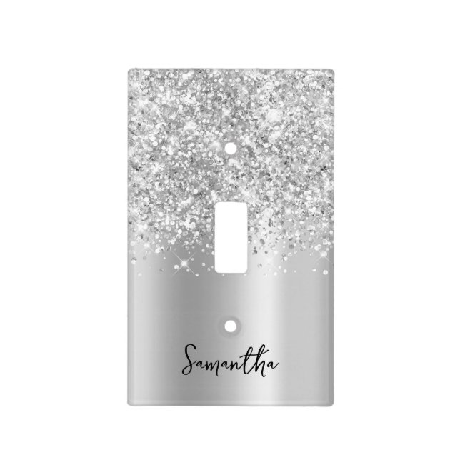 Glittery Silver Ombre Glam Light Switch Cover (Front)