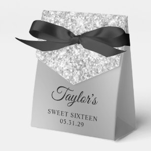 Glittery Silver Ombre Glam Sweet Sixteen Favor Boxes