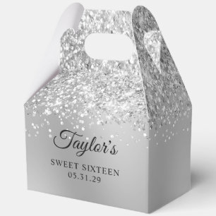 Glittery Silver Ombre Glam Sweet Sixteen Favor Boxes
