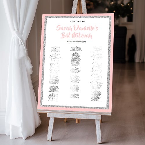 Glittery Silver & Pink Alphabetical Seating Chart