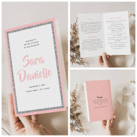 Glittery Silver & Pink Bat Mitzvah Folded Program