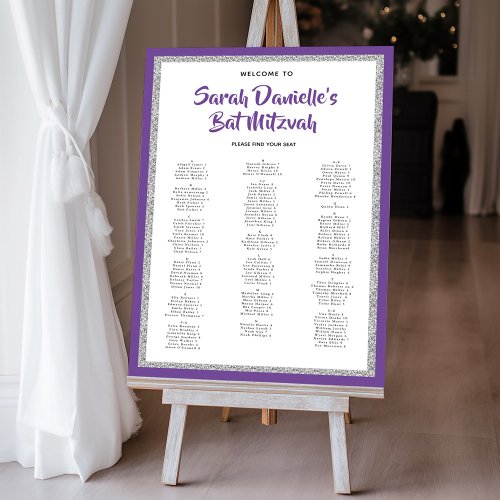 Glittery Silver Purple Alphabetical Seating Chart