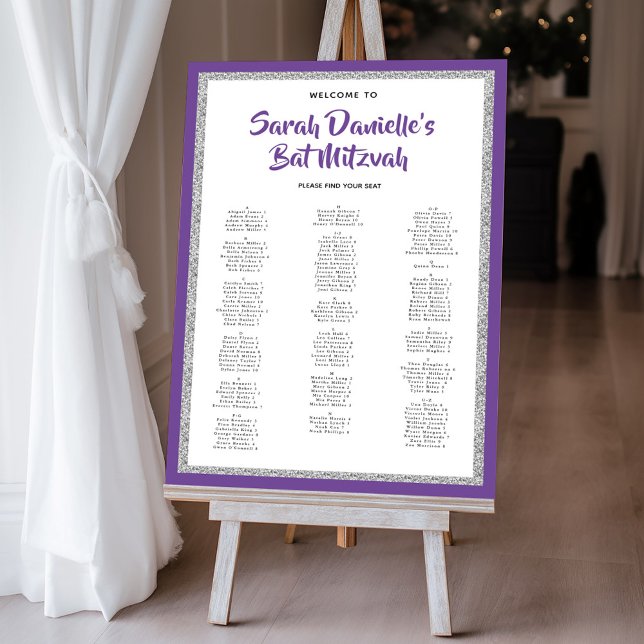 Glittery Silver Purple Alphabetical Seating Chart Foam Board (Creator Uploaded)