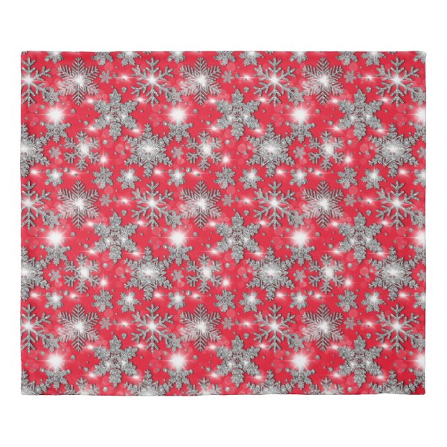Glittery silver red festive snowflake pattern    duvet cover (Front)