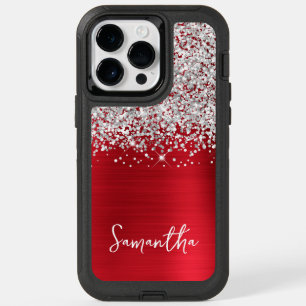 Glittery Silver Red Glam Name OtterBox iPhone 14 Pro Max Case