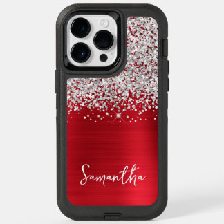 Glittery Silver Red Glam Name OtterBox iPhone 14 Pro Max Case