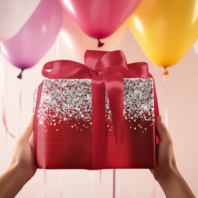 Glittery Silver Red Glam Wrapping Paper (Glittery Silver Red Glam Wrapping Paper)