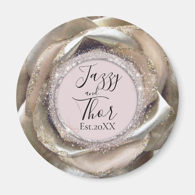 Glittery Silver Rose Petals Personalized   Magnet (Front)