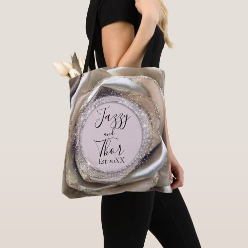 Glittery Silver Rose Petals Personalized   Tote Bag