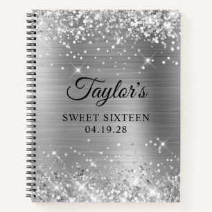 Glittery Silver Sweet Sixteen Guest Notebook