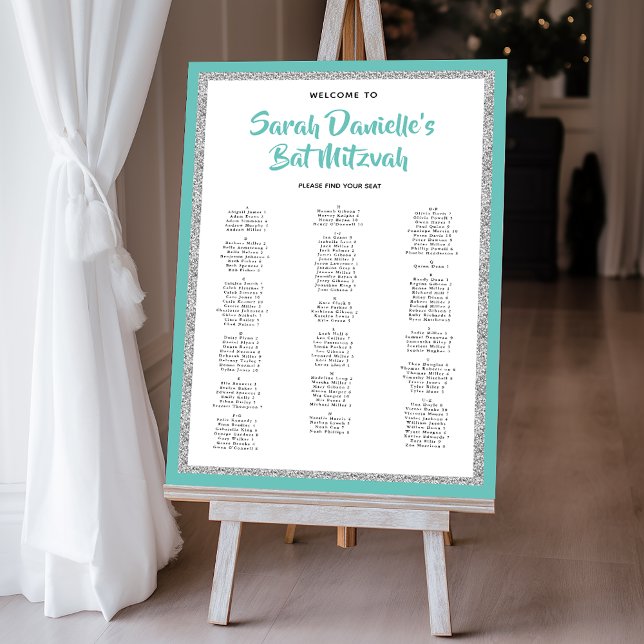 Glittery Silver Teal Alphabetical Seating Chart Foam Board (Creator Uploaded)