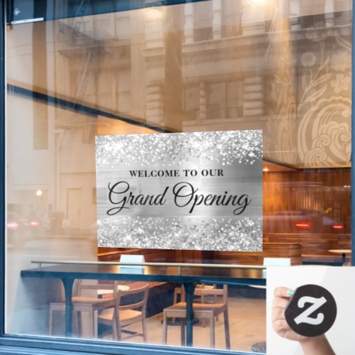 Glittery Silver Welcome to our Grand Opening Window Cling