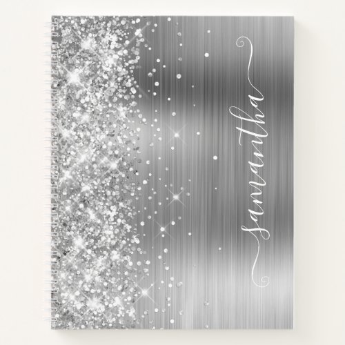 Glittery Silvery Grey Foil Modern Girly Signature Notebook
