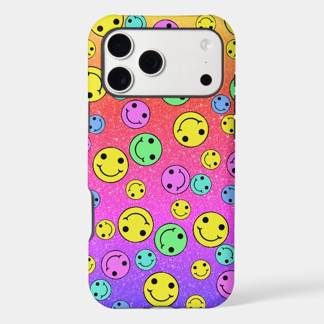 Glittery Smiling Faces Iphone Case (Back)