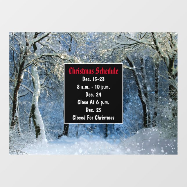 Glittery Snow Winter Wonderland  Xmas Schedule  Window Cling (Sheet)