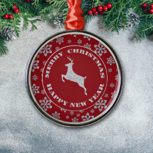 Glittery Snowflake Silver Reindeer Metal Ornament