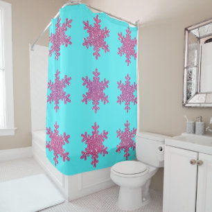 Glittery Snowflakes Pink Purple Turquoise Blue Shower Curtain