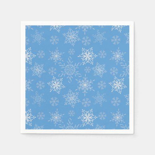 Glittery Snowflakes with Blue Background Napkins