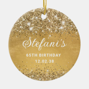 Glittery Soft Gold Foil 65th Birthday Classic Cera Ceramic Ornament