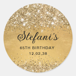 Glittery Soft Gold Foil 65th Birthday Classic Round Sticker