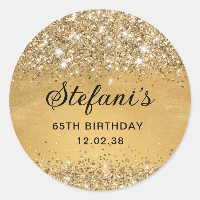 Glittery Soft Gold Foil 65th Birthday Classic Round Sticker (Front)