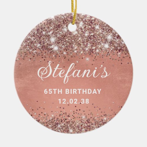 Glittery Soft Rose Gold Foil 65th Birthday Classic Ceramic Ornament