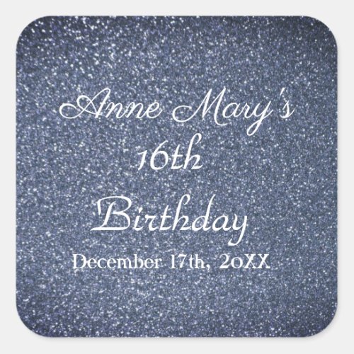 Glittery Sparkle 16th Birthday Custom Dusty Blue Square Sticker