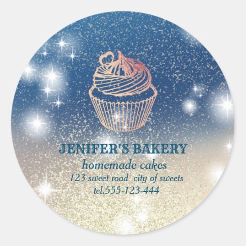 Glittery sparkle cupcake chef bakery classic round sticker
